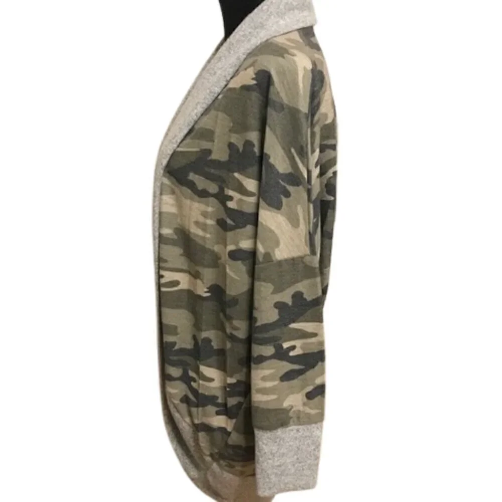 NWT Women's Be Bold Camouflage French Terry Open Front Cardigan Sweater